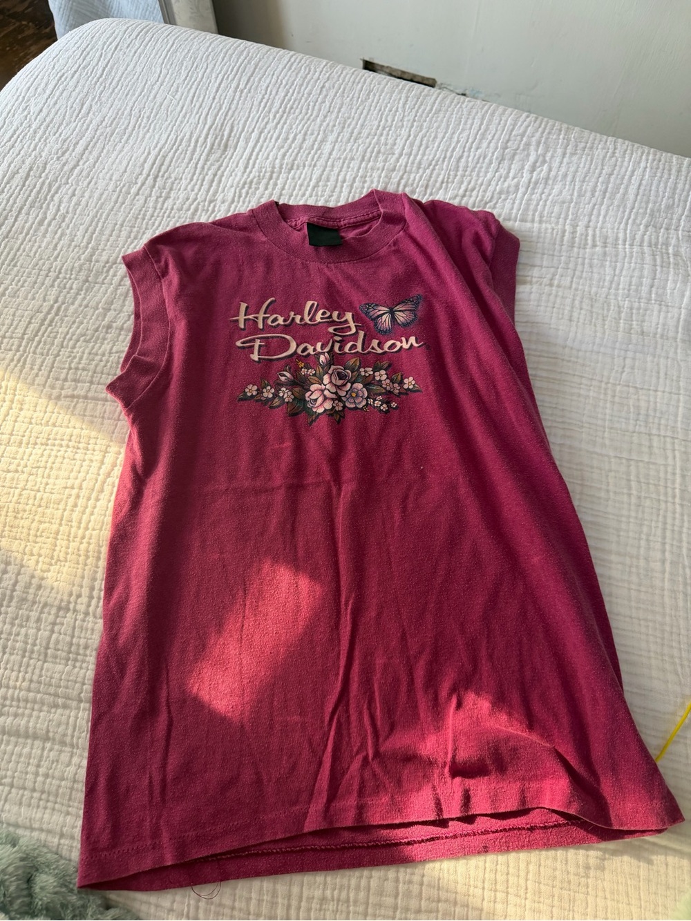 Harley-Davidson Raspberry-Pink Floral Butterfly Sleeveless Tee